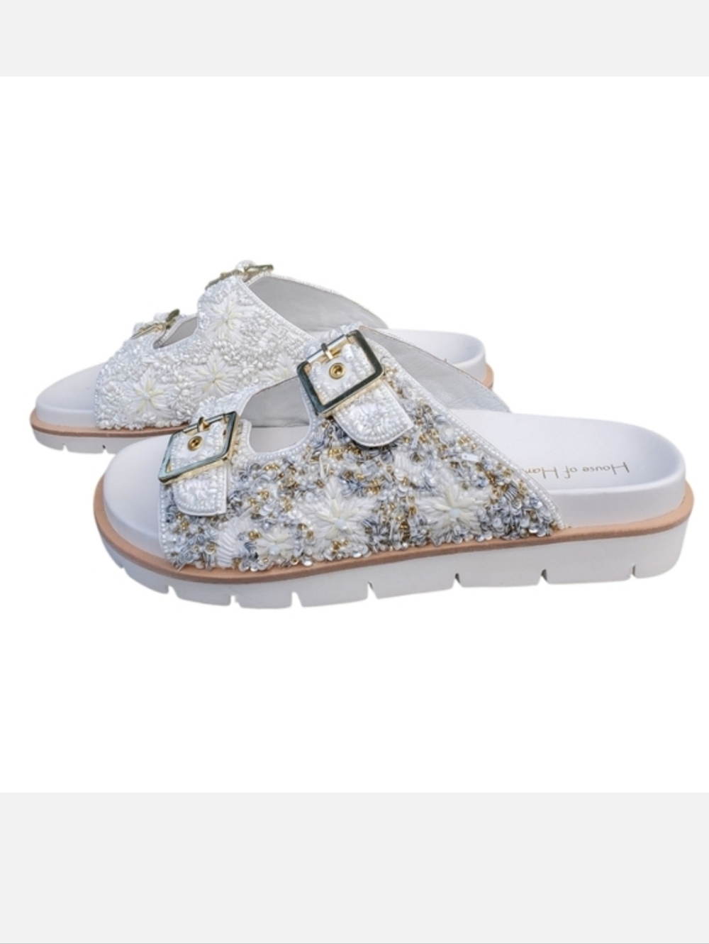 NWT House Of Harlow 1960 White Beaded Sandals